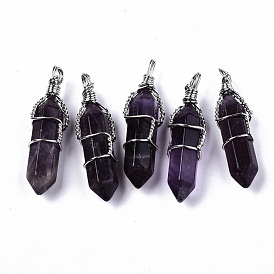 Natural Gemstone Pendants, with Platinum Iron Findings, Wire Wrapped Pendants, Bullet