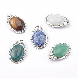 Broche en pierres précieuses mélangées, avec les accessoires en alliage, ovale, argent antique