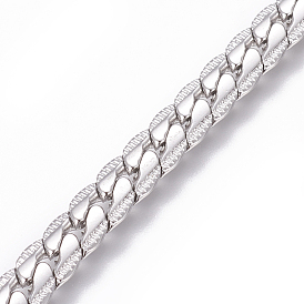 304 Stainless Steel Cuban Link Chains, Chunky Curb Chains, Twisted Chains, Unwelded, Textured