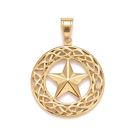 Ion Plating(IP) 304 Stainless Steel Pendants, Flat Round with Star