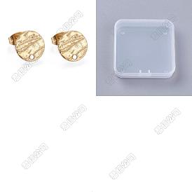 50Pcs 304 Stainless Steel Stud Earring Findings, with Earring Backs & Hole, Textured Flat Round