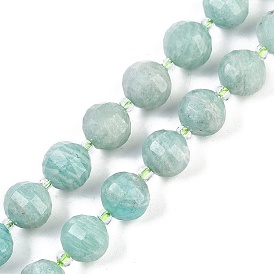 Natural Amazonite Beads Strands, Faceted, Lantern, with Seed Beads