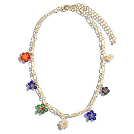 Colorful Glass Flower Necklace - Fashionable and Elegant Alloy Collarbone Chain