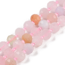 Natural Morganite Beads Strands, Faceted, Rondelle, with Seed Beads