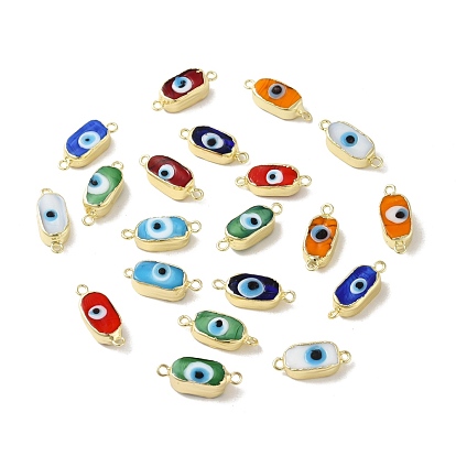 Handmade Lampwork Connector Charms, Covered with Brass, Light Gold, Lead Free & Cadmium Free, Long-Lasting Plated, Evil's Eye