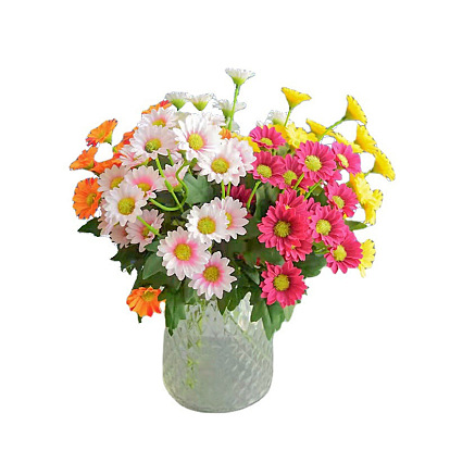 Artificial bouquet of 7 chrysanthemums for home wedding decoration.