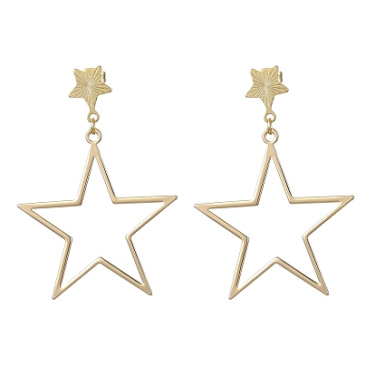 Brass Dangle Stud Earrings, Hollow Star