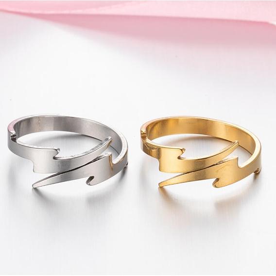 Geometric Stainless Steel Lightning Ring - Retro and Personalized 18K Gold Open Design for Fashionable Minimalist Style