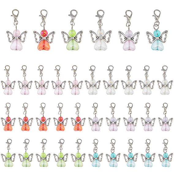 36шт 6 цвета сердце ангел сплав эмаль кулон украшение, Сплав с застежками когтя омара