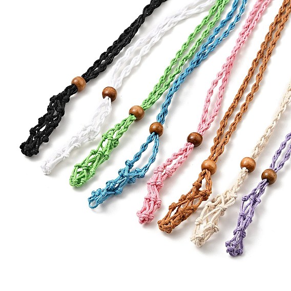 Плетеный шнур из восковой веревки макраме мешочек изготовление ожерелья, регулируемые деревянные бусины сменные каменные ожерелья