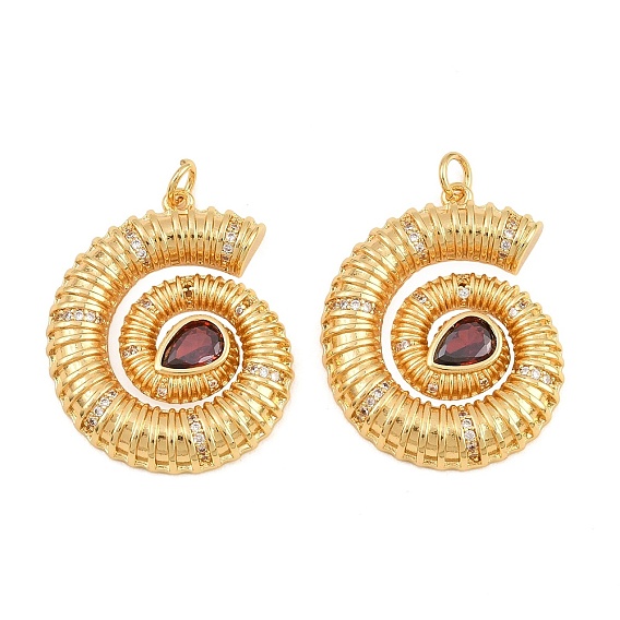 Pendentifs en laiton micro-pavé de brique réfractaire et zircon cubique, breloques en forme de coquillage spiralé, crémaillère plaquage, plaqué longue durée, sans plomb et sans cadmium