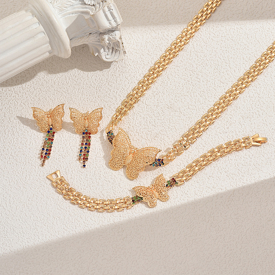 Элегантные железные браслеты, серьги и ожерелья с бабочками из кубического циркония для женщин, свадебная вечеринка