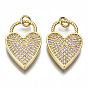 Латунные микропаве прозрачные подвески с фианитом, с прыжковых колец, без никеля , форма замка сердца