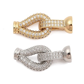 Brass Micro Pave Clear Cubic Zirconia Fold Over Clasps, Teardrop