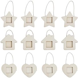 Wood Pendants, Photo Frame Theme, Undyed, House, Star, Heart