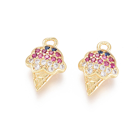 Brass Micro Pave Cubic Zirconia Charms, Long-Lasting Plated, Ice Cream