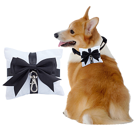 Черные полиэстеровые бархатные подушечки для колец с бантом и прочным поводком для собак из нейлона