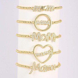 Браслет из латуни с микропаве и прозрачными кубическими циркониями ко Дню матери., круглые браслеты из бисера для женщин, мама