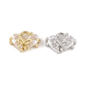 Brass Micro Pave Clear Cubic Zirconia Charms, Long-Lasting Plated, Heart