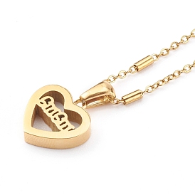304 Stainless Steel Heart Pendant Necklaces, Mother's Day Gifts, with Cable Chains and Beads, Word Mama