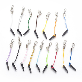 Plastic Mobile Dustproof Plugs, with Iron Findings and Nylon Cord