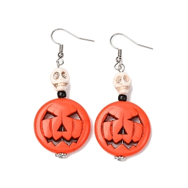 Серьги с подвесками из синтетической бирюзы и тыквы и черепа, 316 украшения из хирургической нержавеющей стали для Хэллоуина