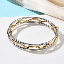 Двухцветные 304 браслеты из нержавеющей стали с переплетенными волнами, многорядные браслеты для женщин, ионное покрытие (ip), долговечный