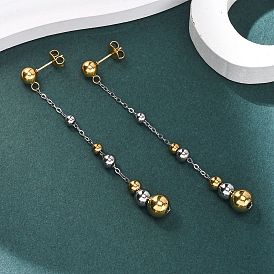 304 двухцветные круглые серьги-гвоздики с кисточками из нержавеющей стали