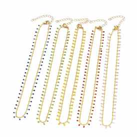 Brass Enamel Handmade Beaded Chain NecklaceS, with 304 Stainless Steel Lobster Claw Clasps, Golden
