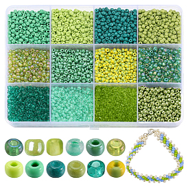 156g 12 Stil Glas Rocailles, Rundloch, Runde, transparente Innenfarben Glanz & Regenbogen & Backfarbe & Ceylon & undurchsichtig & mattiert