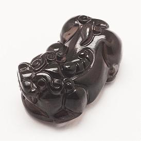 Carved Natural Obsidian Pendants, Pi Xiu