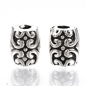 Tibetan Style Alloy Beads, Cadmium Free & Lead Free, Column with Floral Pattern