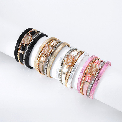 Bohemian Leather Crystal Bracelet - Symmetrical Multi-layer Leather Weaving Bracelet