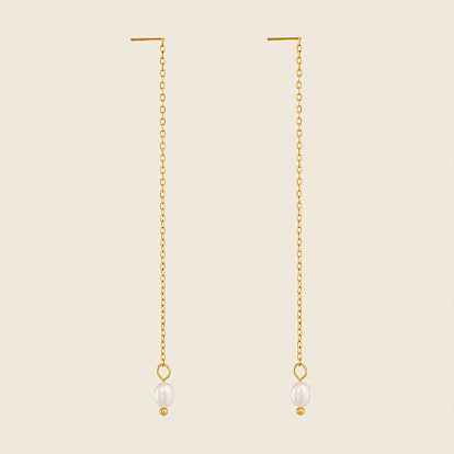 304 Boucles d'oreilles en acier inoxydable avec perles d'eau douce naturelles pour femmes