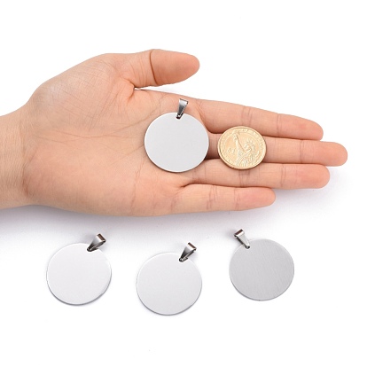 DIY Materials 201 Stainless Steel Flat Round Hand Stamping Blank Tag Pendants, 43x36x1mm, Hole: 9x4mm