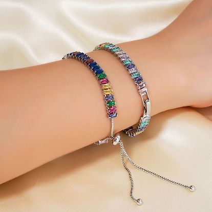 2шт 2 стиль комплект браслетов-цепочек из кубического циркония, регулируемые латунные слайдеры для парных браслетов