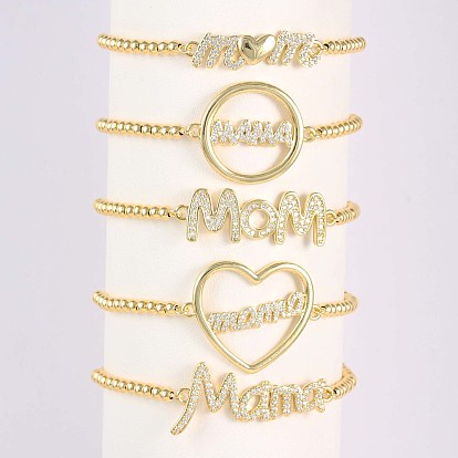 Браслет из латуни с микропаве и прозрачными кубическими циркониями ко Дню матери., круглые браслеты из бисера для женщин, мама