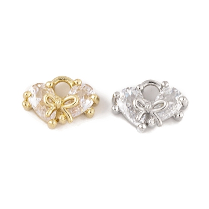 Brass Micro Pave Clear Cubic Zirconia Charms, Cadmium Free & Nickel Free & Lead Free, Long-Lasting Plated, Heart