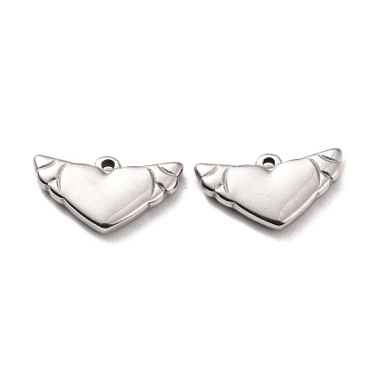 304 Stainless Steel Pendants, Heart with Wing