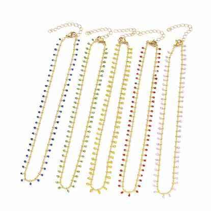 Brass Enamel Handmade Beaded Chain NecklaceS, with 304 Stainless Steel Lobster Claw Clasps, Golden