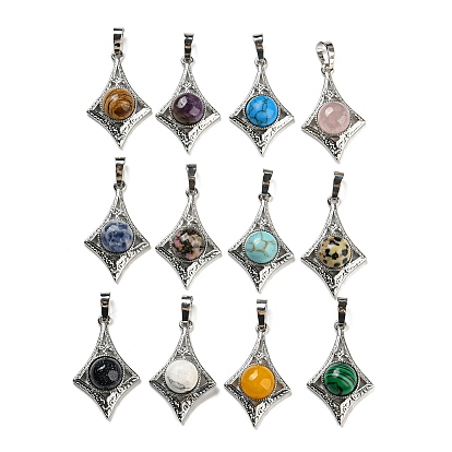 Gemstone Pendants, Rack Plating Brass Star Charms, Platinum, Cadmium Free & Lead Free