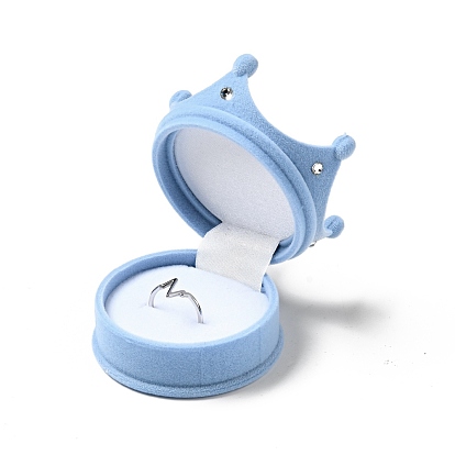 Flocking Plastic Crown Finger Ring Boxes, for Valentine's Day Gift Wrapping, with Sponge Inside