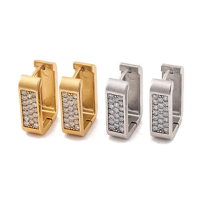 Прямоугольные серьги-кольца из нержавеющей стали с микропаве из циркония для женщин