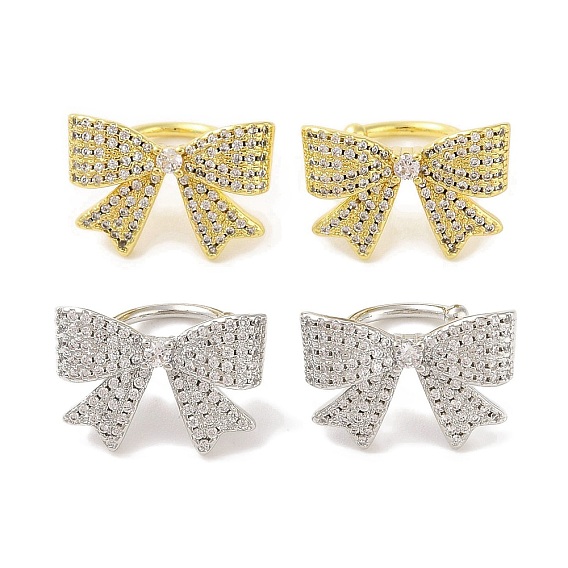 Женские серьги-манжеты из латуни с микропаве и прозрачным цирконием, бантом