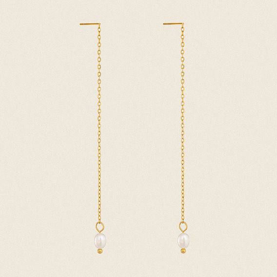 304 Stainless Steel with Natural Freshwater Pearl Ear Thread for Women