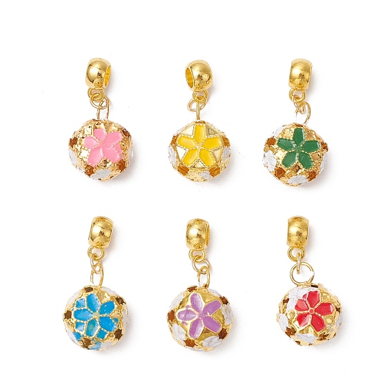 6шт. железные эмалевые подвески, цветок, с трубчатыми дужками из сплава рондель