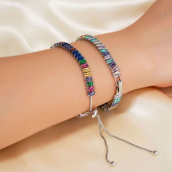 2шт 2 стиль комплект браслетов-цепочек из кубического циркония, регулируемые латунные слайдеры для парных браслетов