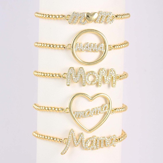 Браслет из латуни с микропаве и прозрачными кубическими циркониями ко Дню матери., круглые браслеты из бисера для женщин, мама