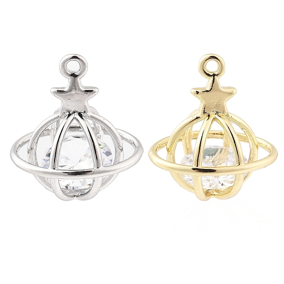 Латунные микропаве прозрачные кубические циркониевые подвески, без кадмия, без никеля и без свинца, планета со звездой