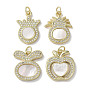 Brass Micro Pave Cubic Zirconia Pendants, Cadmium Free & Lead Free, with Shell, Real 18K Gold Plated